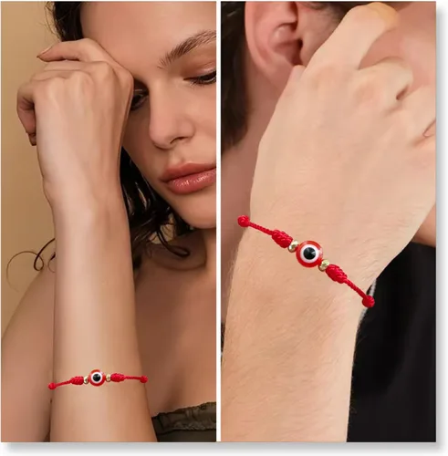 Vista 6 de BONITTER Juego de Pulseras de Protección contra el Mal de Ojo, 12 Piezas de Amuletos Ajustables de Hilo Rojo con 7 Nudos de la Suerte, Pulseras