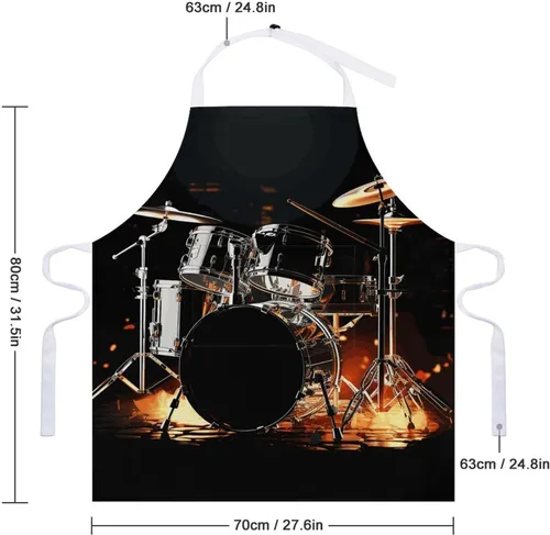 Vista 2 de Personalized Drummer Adult Apron, Kitchen Cooking Aprons for Woman Man, Adjustable Bib Apron with Pocket for Baking, BBQ Crafting Outdoors, Dining