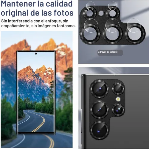 Vista 4 de Korecase Diseñado para Samsung Galaxy S23 Ultra Protector de lente de cámara Película de lente de vidrio templado, cubierta de cámara de metal
