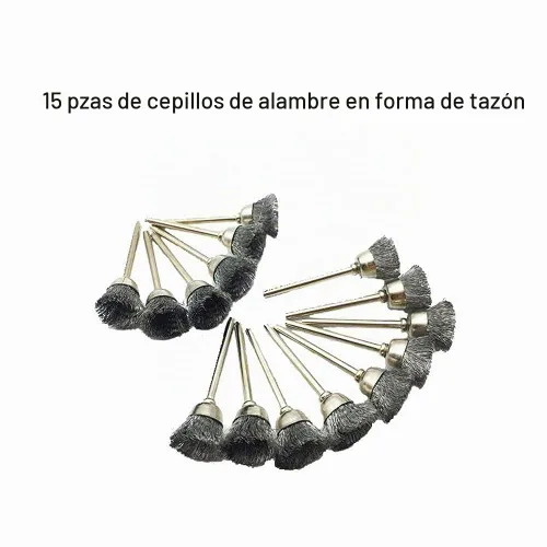 Vista 3 de Juego de cepillo de alambre de acero inoxidable grueso prensado con vástago de 1/8 pulgadas, rueda en forma de tazón, compatible con herramienta