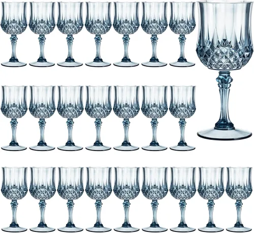 Vista 16 de Copas de vino de plástico de 7 onzas, 10 vasos de vino reutilizables ámbar, copas de champán vintage, copas de agua de cristal de plástico