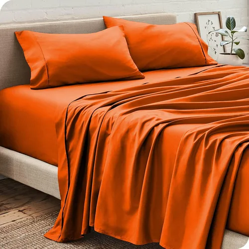 Vista 4 de Juego de sábanas de 4 piezas (1 sábana encimera + 1 sábana bajera + 2 fundas de almohada) 100% algodón natural que se ajusta a colchones de hasta 12