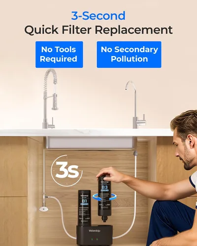 Vista 4 de Waterdrop Filtro de agua de repuesto FDL-B3, repuesto para filtro de agua Waterdrop DLB debajo del fregadero, sistema de filtración de agua debajo