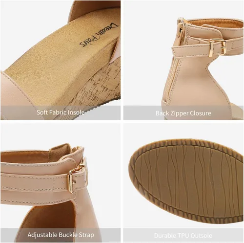 Vista 3 de Dream Pairs Sandalias de plataforma, con cuña y correa al tobillo, con hebilla y punta abierta, para mujer