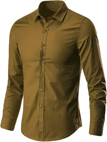 Vista 15 de Camisa de vestir para hombre, manga larga, de algodón, con botones, ajuste regular, tallas grandes y altas