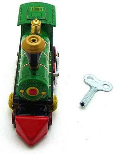 Vista 5 de Charmgle Juguete retro de cuerda para arriba, decoración del hogar, colección para adultos, juguete clásico de tren verde, juguete de primavera