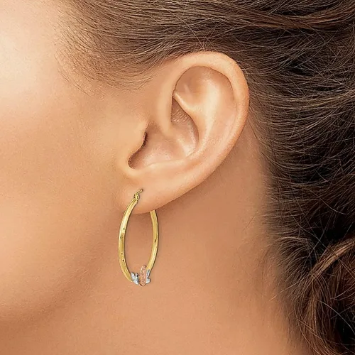 Vista 3 de Juego de aretes de aro de guadalupe de oro blanco y amarillo de 14 quilates tricolor joyería fina redonda religiosa para mujeres regalos para ella