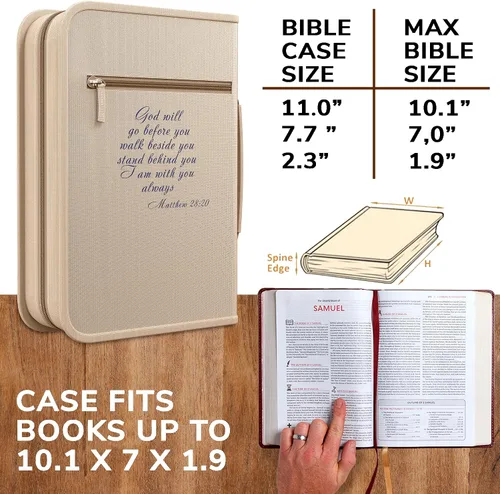 Vista 28 de DEHITE Funda para la Biblia para mujer, bolsas de transporte de la Biblia, tamaños medianos y grandes, ranuras para bolígrafos, tela de primera