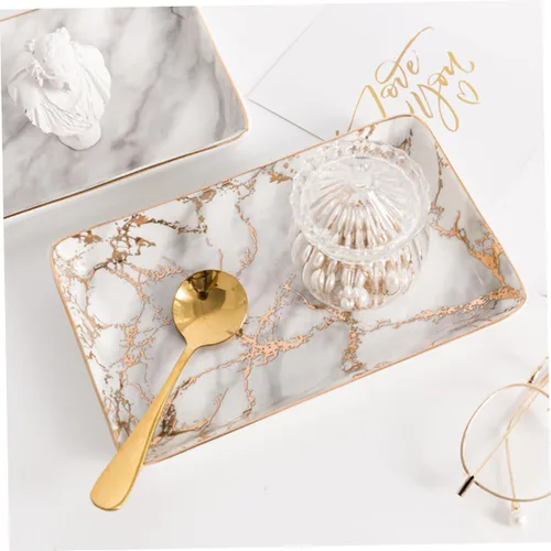 Vista 5 de PACKOVE 2pcs Bandejas Decorativas Ceramic Ring Tray Ceramic Jewelry Tray Ceramic Tray Ceramic Jewelry Dish Ceramic Earring Tray Decorative Trays