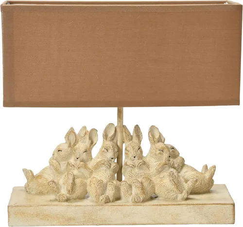 Vista 13 de Creative Co-Op lámpara de mesa de resina con forma de conejo con pantalla rectangular de lino, acabado en bronce