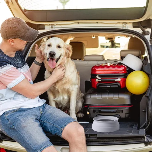 Vista 2 de SLSON Tazón de Agua para Perros a Prueba de Derrames para Autos, Cuencos de Viaje para Perros Plegables Sin Salpicaduras con Moldeo Integrado, Tazón
