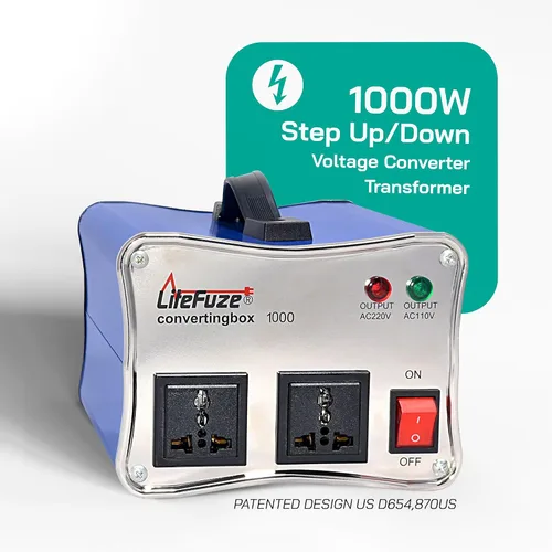 Vista 2 de 1000W Transformador Automático de Voltaje Paso-arriba/Paso-abajo - 110/120v a 220/240v - De Alta Resistencia – Protección de Interruptor de Circuito