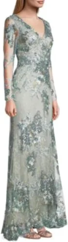 Vista 3 de Mac Duggal Vestido de noche largo con lentejuelas para mujer, color azul 4, Verde