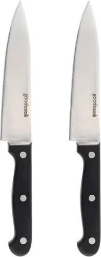 Vista 2 de Good Cook Cuchillo de cocina de borde fino de 6 pulgadas, plata/negro Construcción de acero inoxidable de alto carbono con borde fino