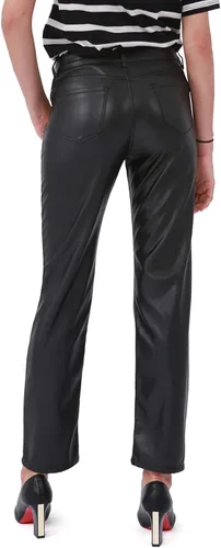 Vista 2 de Balleay Art Pantalones de piel sintética para mujer, pierna recta, cintura media, levantamiento de glúteos, pantalones negros elásticos con 5