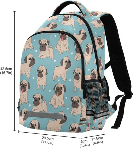 Vista 3 de ALAZA Divertidas mochilas de viaje para computadora portátil, mochila escolar para hombres, mujeres, adolescentes, niños, 33, Pugs de dibujos Pugs