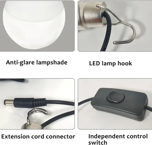 Vista 4 de Sistema de iluminación solar para el hogar de 6Ah con kit de panel solar de 3W 5V, 2 bombillas LED - Luz portátil para exteriores, camping, viajes