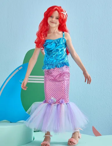 Vista 2 de Tutu Dreams Disfraz de sirena para niñas, disfraz de princesa de Halloween, fiesta de cumpleaños, vacaciones