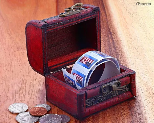 Vista 9 de Baost - Caja de almacenamiento de madera con cerradura de metal, estilo vintage, 1 unidad