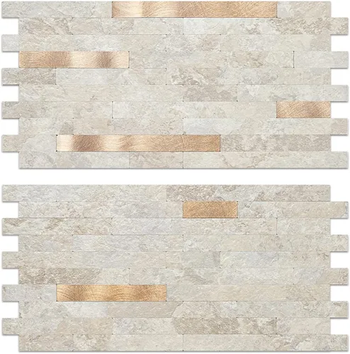 Vista 8 de AULIGET - 20 láminas de azulejos de pared de PVC autoadhesivos con aspecto de madera desgastada, para salpicadero de cocina Madera vintage + metal