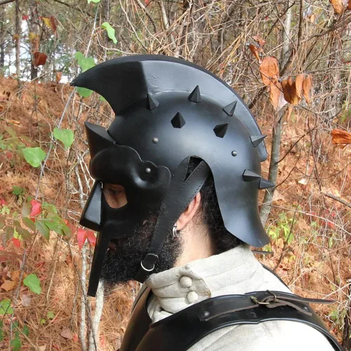 Vista 6 de AnNafi Maximus Gladiator Helmet Men Roman Headgear Blackened LEATHER LINER FITTED Adult Medieval Costume Larp Sca Party Clothing Halloween