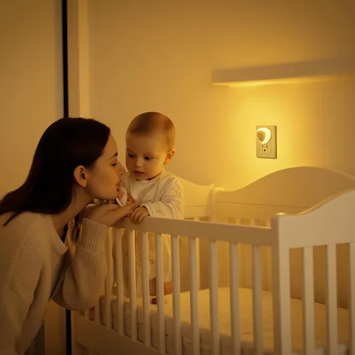 Vista 7 de KINUR Lámpara de Luz Nocturna LED con Sensor Inteligente de Atardecer a Amanecer, Luz Nocturna Ámbar Naranja de 0.5W que se Enchufa a la Pared