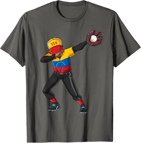 Vista 80 de Baseball Dabbing Venezuela Player Catcher Pitcher Hombres Niños Camiseta, Negro