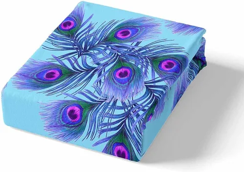 Vista 2 de Juego de sábanas ajustables con estampado de plumas de pavo real, juego de sábanas para niños y niñas, funda de cama de microfibra estilo bohemio