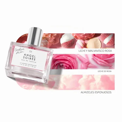 Vista 3 de Le Monde Gourmand Angel Soirée Eau de Parfum - 1 fl oz (30 ml) - Notas de perfume de lichia, malvavisco rosa, leche de rosa