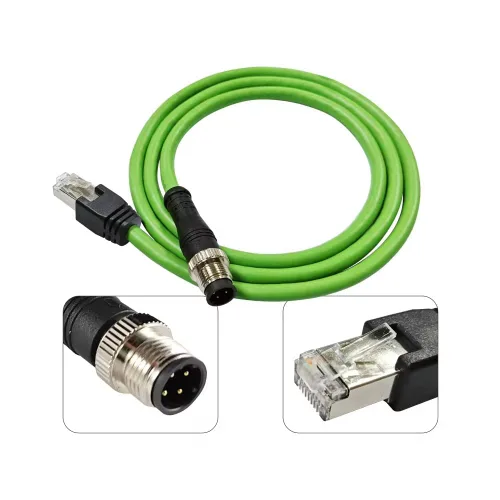 Vista 2 de Cable M12 a RJ45, D-Code 4Pin macho a RJ45 enchufe recto 1M 22AWG, Ethernet industrial IP67 sin blindaje, para equipos de TI y automatización