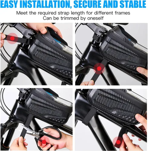 Vista 8 de Bolsa impermeable para bicicleta, correa de extensión larga, bolsa para tubo superior de menos de 6.9 pulgadas, gran capacidad, compatible