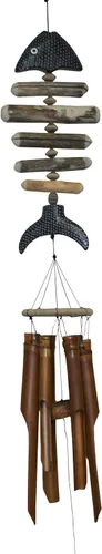 Vista 6 de Carillón de viento hecho a mano de madera de bambú de hueso de pescado al aire libre decoración de jardín decoración de patio idea