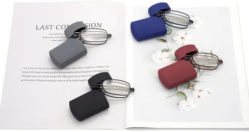 Vista 7 de HIGHLIKE Hard Cases Folding Reading Glasses, Pocket Wallet Purse Compact Spring Hinge Readers, Transparent Clear Lens