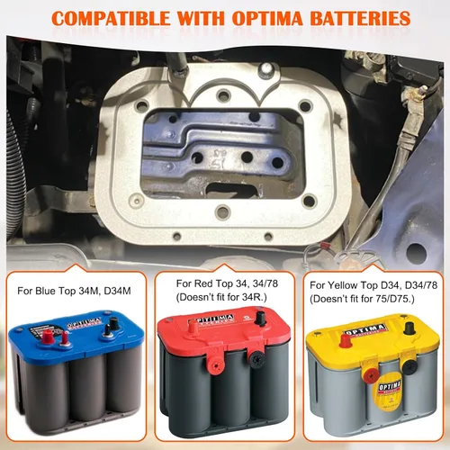 Vista 3 de Paleta de Batería de Aluminio Billet - Soporte de Sujeción de Batería de Maletero Perfectamente Compatible con Bandeja de Baterías Optima
