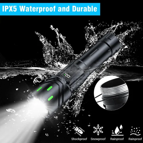 Vista 6 de Linternas Recargables de Alto Lúmenes, Luz LED Súper Brillante, Linternas Tácticas con Pantalla LCD de Energía, 5 Modos, Impermeable, Linterna Más