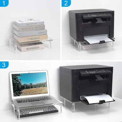Vista 2 de Sumerflos Soporte de acrílico transparente para computadora portátil, resistente y ahorra espacio, soporte elevador para monitor de computadora