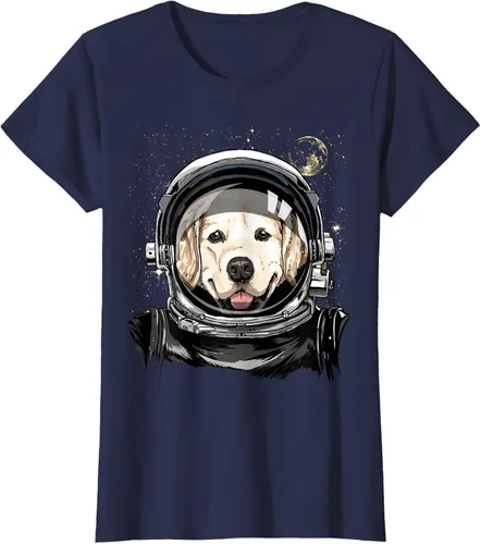 Vista 30 de Camiseta para amantes de los perros de los astronautas del espacio exterior Golden Retriever Lover, Negro