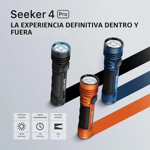 Vista 2 de OLIGHT Seeker 4 Pro - Linternas recargables de 4600 lúmenes, luz brillante de alta potencia con funda USB C, impermeable IPX8 para emergencias, Azul