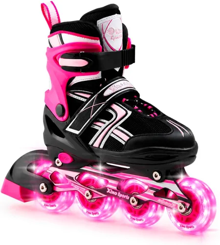 Vista 11 de Xino Sports Patines en línea para niños y niñas – Patines ajustables con ruedas iluminadas LED – Patines juveniles para interiores y exteriores