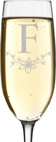 Vista 11 de shop4ever Monograma de letra floral de flauta de champán grabado con láser, 8 oz (L)