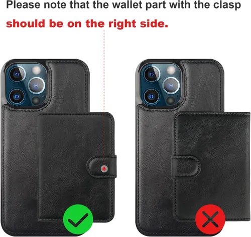 Vista 9 de Bocasal Funda tipo cartera para iPhone 13 Pro Max compatible con MagSafe magnético RFID bloqueo desmontable de piel sintética de alta calidad