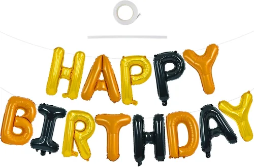 Vista 36 de TONIFUL Pancarta de Globos Negros de Feliz Cumpleaños de 16 Pulgadas con Letras de Papel de Aluminio Mylar, Cartel Banderín Reutilizable