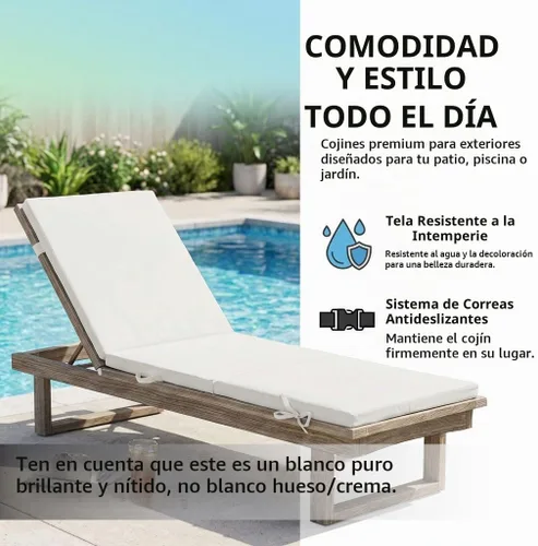 Vista 4 de Paquete de 2 cojines para sillas de salón de 77 x 24 pulgadas Blanco crema