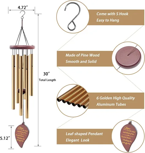 Vista 5 de Soopau Campanillas de viento para exteriores, de madera de 30 pulgadas, campanillas de viento conmemorativas para la pérdida de un ser querido