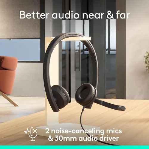 Vista 3 de Logitech H570e - Auriculares USB con micrófono para PC y Mac, auriculares con cable USB-A con sonido estéreo, micrófonos con cancelación de ruido