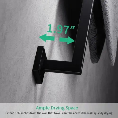 Vista 5 de Miyili Toallero de acero inoxidable SUS 304 de 12 pulgadas, color negro mate, toallero montado en la pared para baño, A06B30A