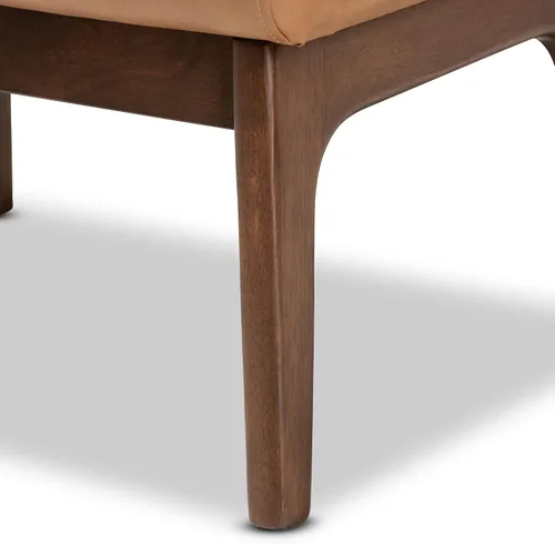 Vista 7 de Baxton Studio Bianca Mid-Century - Otomana moderna con acabado de madera y piel sintética marrón nogal