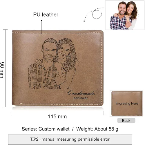 Vista 3 de Carteras personalizadas para hombres carteras de fotos personalizadas de piel sintética para hombres marido papá hijo regalos personalizados Wallet