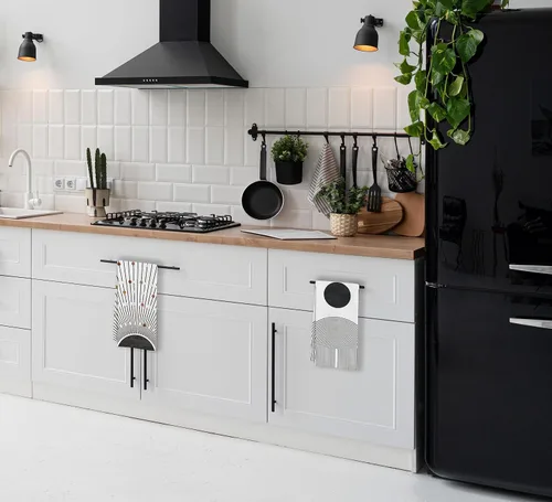 Vista 5 de IWXYI Toallas de cocina bohemias de 16 x 24 pulgadas, color negro, con tejido de gofre, para baño, secado y lavado de platos (juego de 2), 141