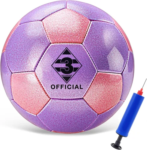 Vista 7 de Balón de fútbol rosa morado con purpurina, tamaño 3, 4, 5 con bomba y bolsa de aguja/malla, kit de pelota de fútbol de poliuretano Sofu